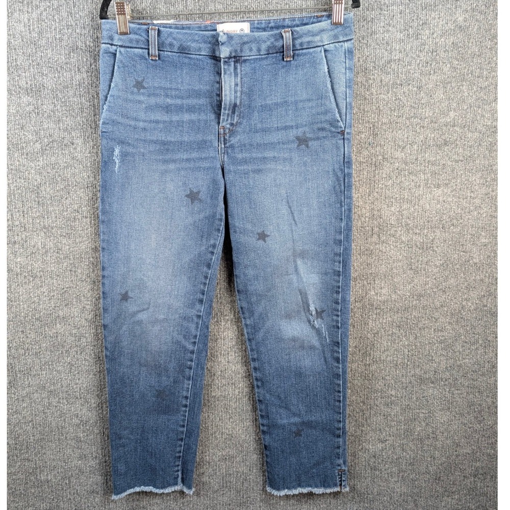 Sundry Women Jeans Size 27 Star Print Distressed Raw Hem Ankle Blue Boho